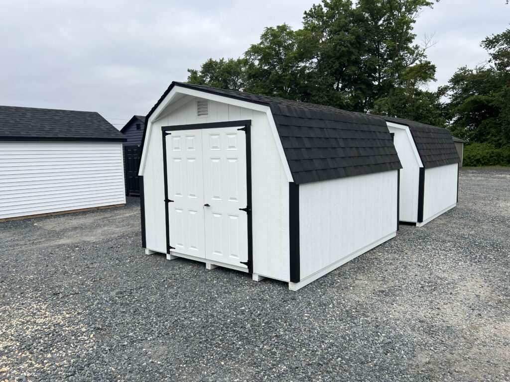 Black and white mini barns for sale in Denton, MD