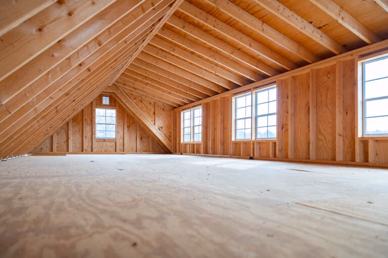 interior of a chalet garage second story